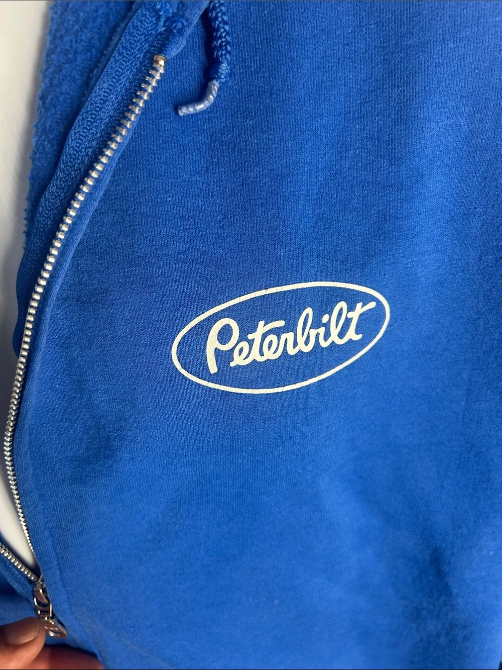 Gildan Blue Full-Zip Hooded Sweatshirt with Peterbilt Logo
